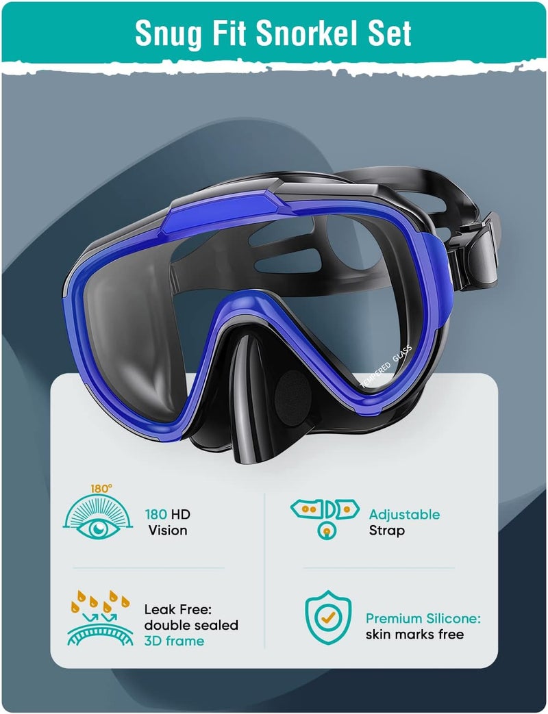 Seovediary Snorkel Set Adults Snorkeling Gear Anti-Fog Panoramic View Swim Mask Dry Top Snorkel Kit with Carry Bag for Snorkeling Scuba Diving Swimming Travel - Image 2